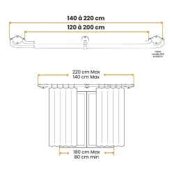 Tringle double incurvée extensible noir mat D19/16 mm / 140 à 220 cm