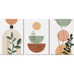 Trio de Tableaux Décoratifs Wallfluent 40x60 cm Formes Végétales Abstraites Bords Imprimés Finition Parfaite Prêt à Poser