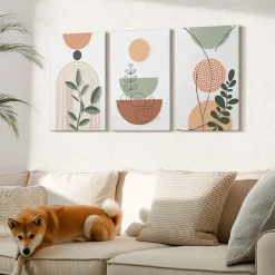 Trio de Tableaux Décoratifs Wallfluent 40x60 cm Formes Végétales Abstraites Bords Imprimés Finition Parfaite Prêt à Poser