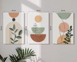Trio de Tableaux Décoratifs Wallfluent 40x60 cm Formes Végétales Abstraites Bords Imprimés Finition Parfaite Prêt à Poser