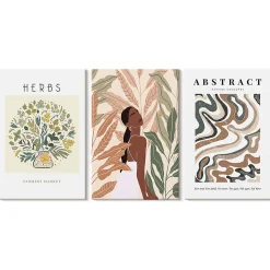 Trio de Tableaux Décoratifs Wallfluent 40x60 cm Affiches Minimalistes Pastel Bohèmes Bords Imprimés Finition Parfaite Prêt à Poser