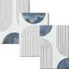 Trio de Tableaux Décoratifs Wallfluent 20x30 cm Motifs Bleus Abstraits Bords Imprimés Remplissage Niche Prêt à Poser