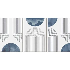 Trio de Tableaux Décoratifs Wallfluent 20x30 cm Motifs Bleus Abstraits Bords Imprimés Remplissage Niche Prêt à Poser
