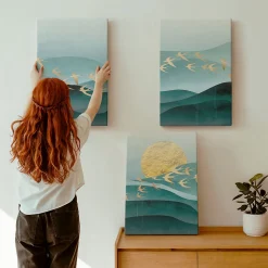 Trio de Tableaux Décoratifs Wallfluent 40x60 cm Paysages Abstraits De Coucher De Soleil Bords Imprimés