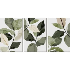 Trio de Tableaux Décoratifs Wallfluent 20x30 cm Feuilles De Plantes Bohèmes Peintes Bords Imprimés Remplissage Niche Prêt à Poser