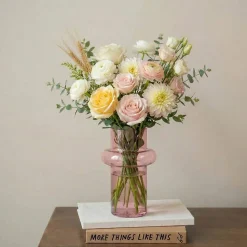 Vase anneau en verre rose clair 20cm