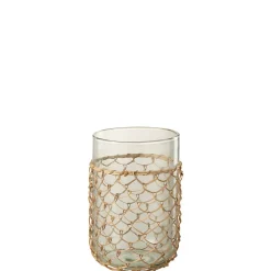 Vase avec filet rotin en verre transparent 14x14x21 cm