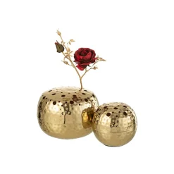 Vase boule avec trous en métal doré 23x23x9 cm