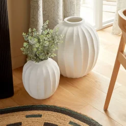 Vase boule en céramique AMIA - H. 28 cm - Blanc