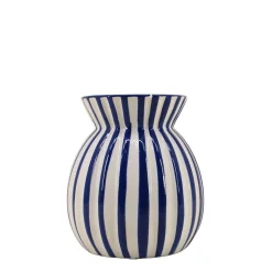 Vase céramique à rayures bleu en relief 19cm