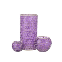 Vase cylindrique mosaiques en verre mauve 15x15x29 cm