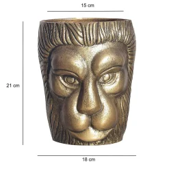 Vase Déco Tête de Lion 21 cm Aluminium Doré Fleurs Moderne Intérieure FineBuy