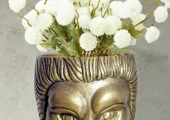 Vase Déco Tête de Lion 21 cm Aluminium Doré Fleurs Moderne Intérieure FineBuy