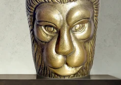 Vase Déco Tête de Lion 21 cm Aluminium Doré Fleurs Moderne Intérieure FineBuy