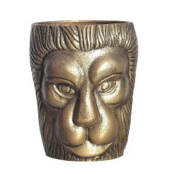 Vase Déco Tête de Lion 21 cm Aluminium Doré Fleurs Moderne Intérieure FineBuy