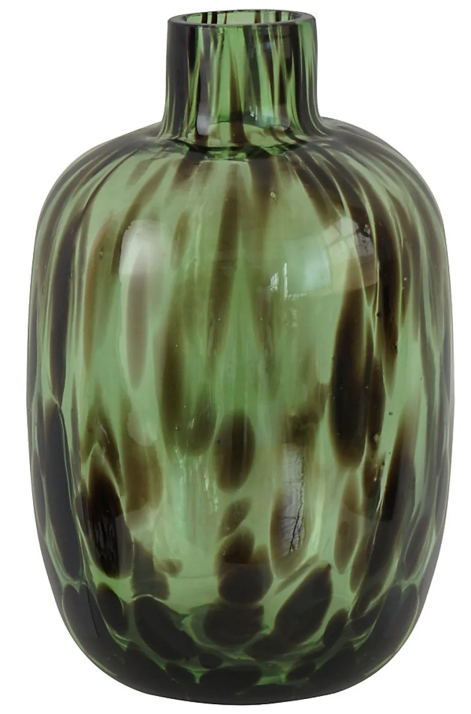 Vase décoratif en verre coloris vert tacheté marron ⌀.11,5 x H.18,5 cm