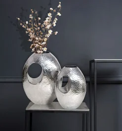 Vase Décorative Lot de 2 Aluminium Fleurs Décoration Martelée Intérieure FineBuy