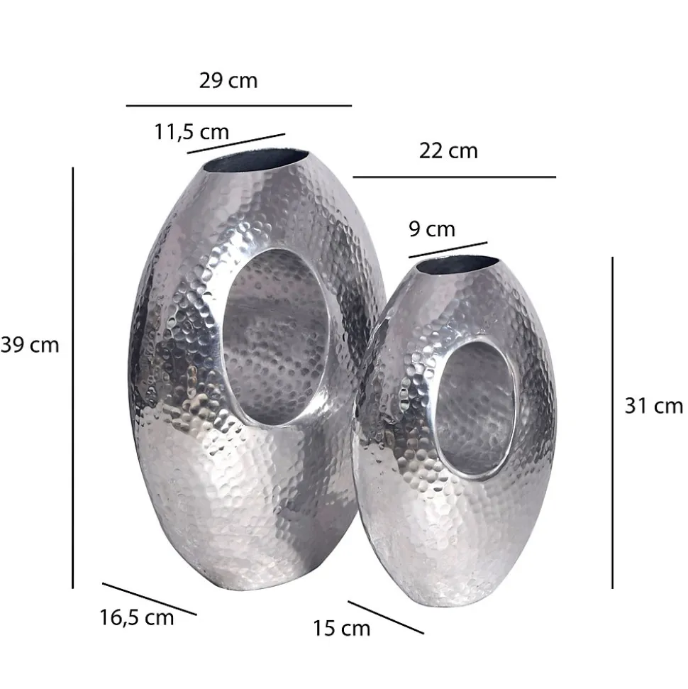 Vase Décorative Lot de 2 Aluminium Fleurs Décoration Martelée Intérieure FineBuy