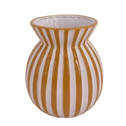Vase en céramique à rayures texturées jaune et blanc Ø16,5 x H.19 cm Ornami