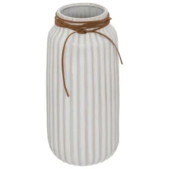 Vase en cuir synthétique & céramique H28cm blanc - Atmosphera