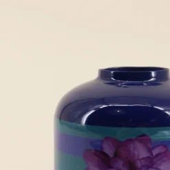 Vase en métal laqué à rayures bleus / violettes h11cm