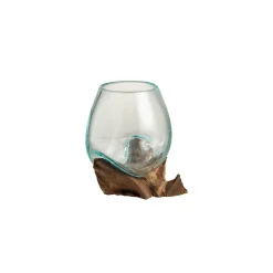 Vase en verre sur socle bois 13x10x11 cm