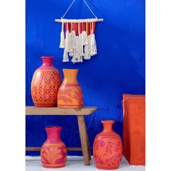 Vase fleurs en poterie rose 27x27x43 cm