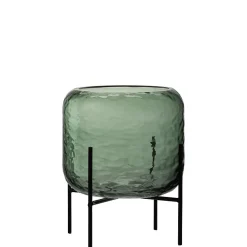 Vase irrégulier sur pied métal en verre vert 20x20x25 cm