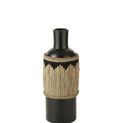 Vase poterie noir motifs terracotta/herbes 28x28x75 cm