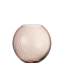 Vase rond cannelé en verre rose 25x25x25 cm