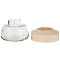 Vase rond en bois et verre H18cm