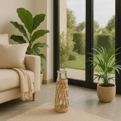 Vase rond en verre et fibres naturelles 34cm