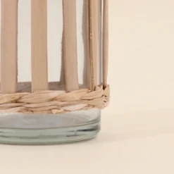 Vase rond en verre et fibres naturelles 19,7cm