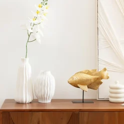 Vase strié Fernan céramique blanc H30cm - Atmosphera