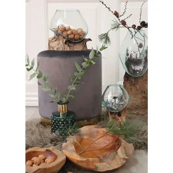 Vase sur socle bois en verre transparent 18x20 cm