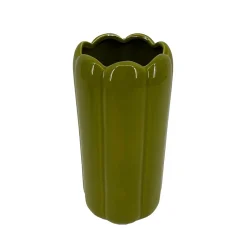 Vase tube feston en céramique vert H.15 cm Ornami