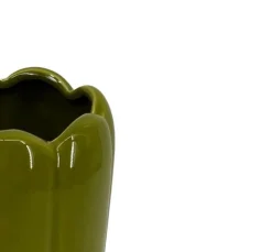 Vase tube feston en céramique vert H.15 cm Ornami