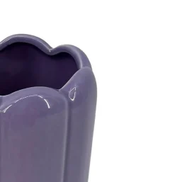 Vase tube feston en céramique violet parme H.20 cm Ornami