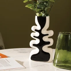 Vase vague Twis céramique noir & blanc H28cm - Atmosphera
