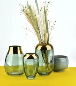 Vase Verre MONDEX Serenite 13x19.5 cm Vert/Doré 1 pièce
