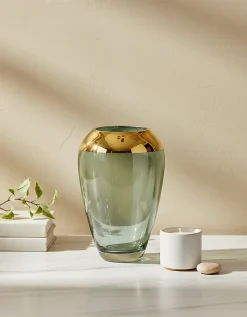 Vase Verre MONDEX Serenite 13x19.5 cm Vert/Doré 1 pièce