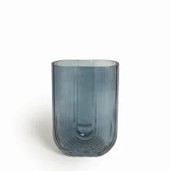 Vase verre Ullu effet strié bleu gris Ø12,9 x H.18,6cm JBY creation