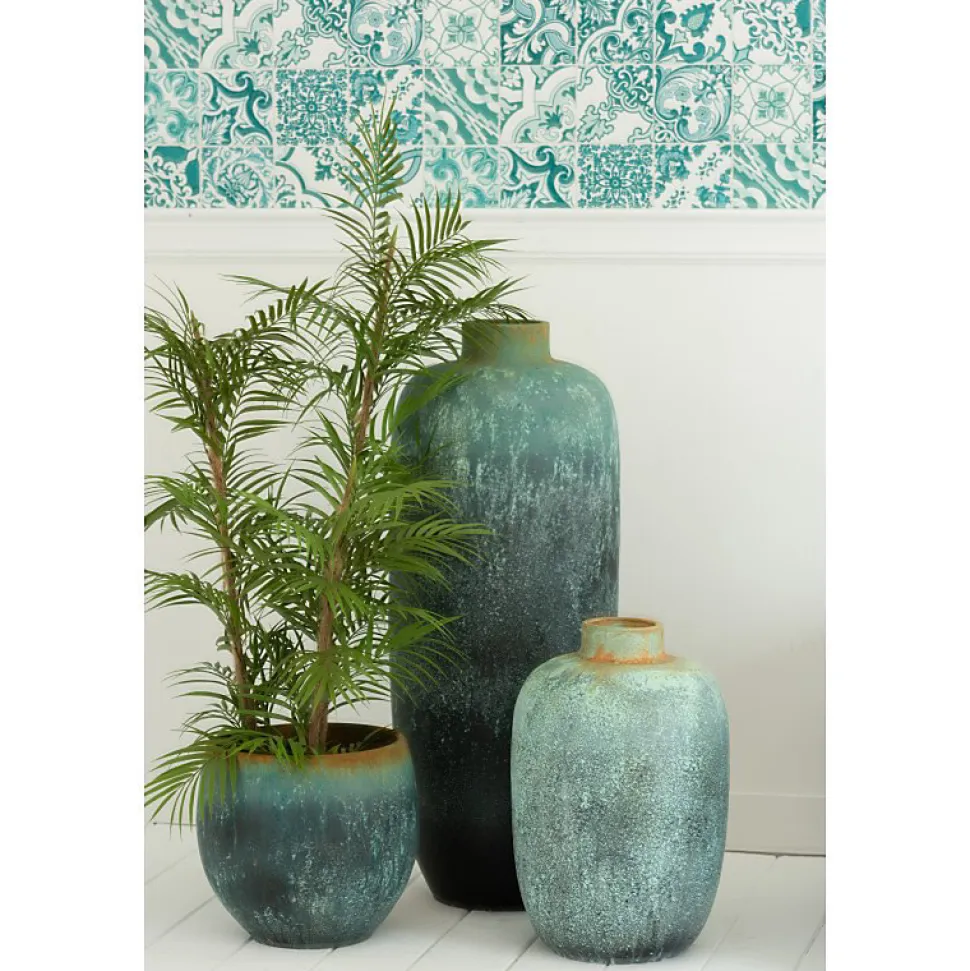 Vase vintage en céramique bleu 33.5x33.5x50.5 cm