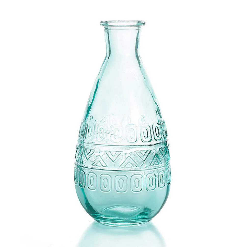 Vase Vintage en verre à reliefs - Bleu - 7,5 x 15,8 cm
