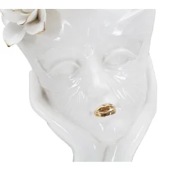 Vase visage femme en céramique blanche 16.5x14x27.3 cm