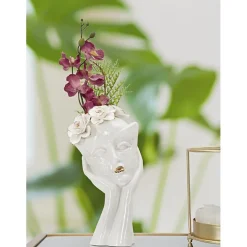 Vase visage femme en céramique blanche 16.5x14x27.3 cm