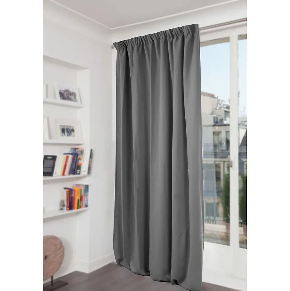 Venise - Rideau phonique Velours Galon fronceur Gris MC09 130 x 260 (LxH)