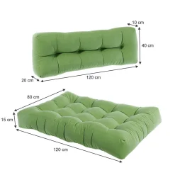 Vicco Ensemble de coussins de palette Vert 120x80cm 2 parties