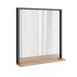 Vicco miroir mural Anthracite/chêne doré 57x60cm avec miroir