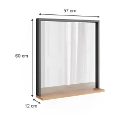 Vicco miroir mural Anthracite/chêne doré 57x60cm avec miroir